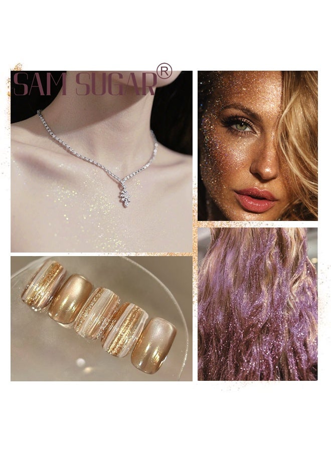 SAM SUGAR Highlight Powder Spray-Body Glitter Spray, Loose Laser Body Shimmer Powder Holographic Hair Spray Glitter Sparkle Highlighter Makeup Festival Rave Accessories for Clothes Hair Face Nail Art #03 - Image 3